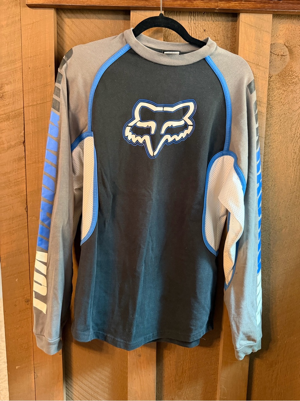 Fox Men’s Long-Sleeve Motocross Jersey - Black & Gray with Blue Accents